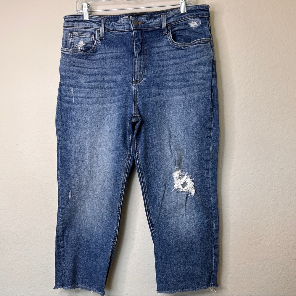 Kut from the Kloth Straight Leg Denim Cotton Size 14 Blue‎ Distressed